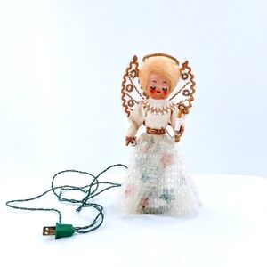 Vintage Angel Christmas Tree Topper Table Display Porcelain Head Fully Lighted